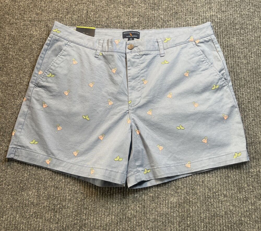 Margaritaville Shorts Women Size 16 Blue Stonewash Canvas Margaritas/Lime Print